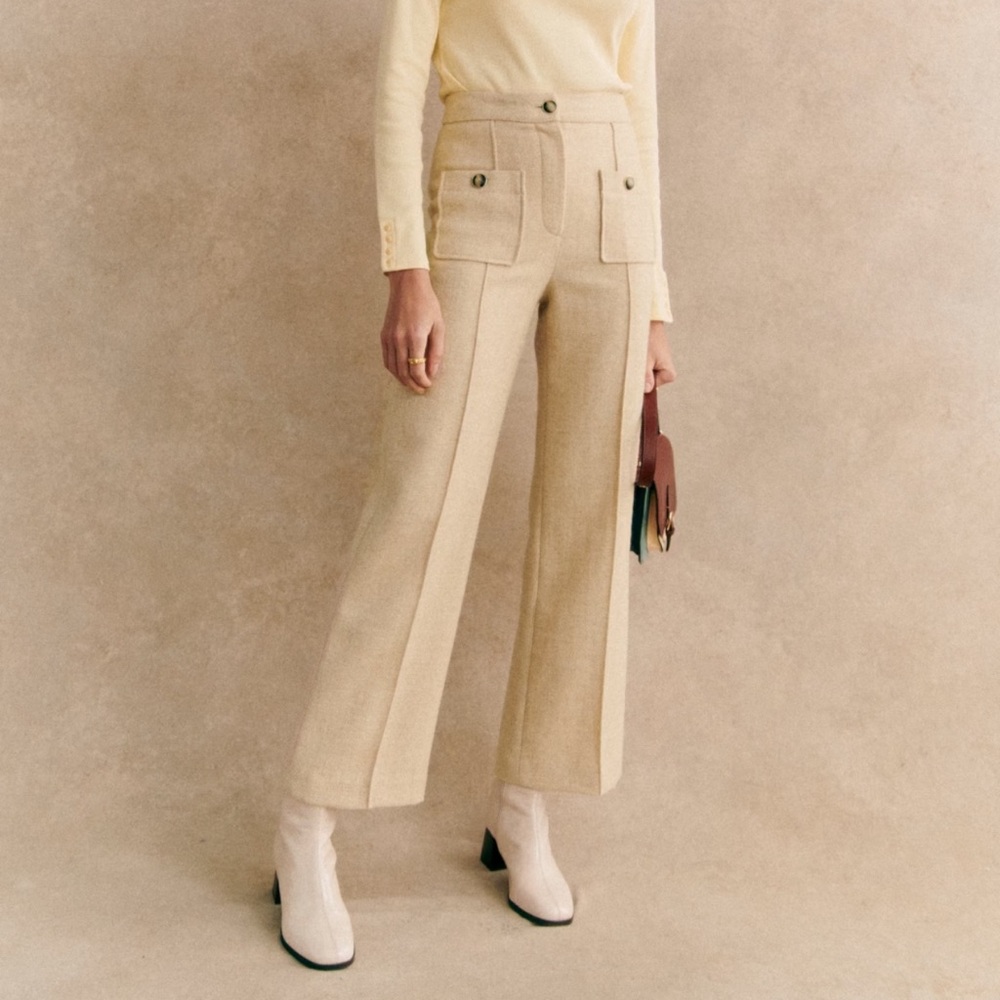 Sézane Emilio Trousers in Mottled Ecru